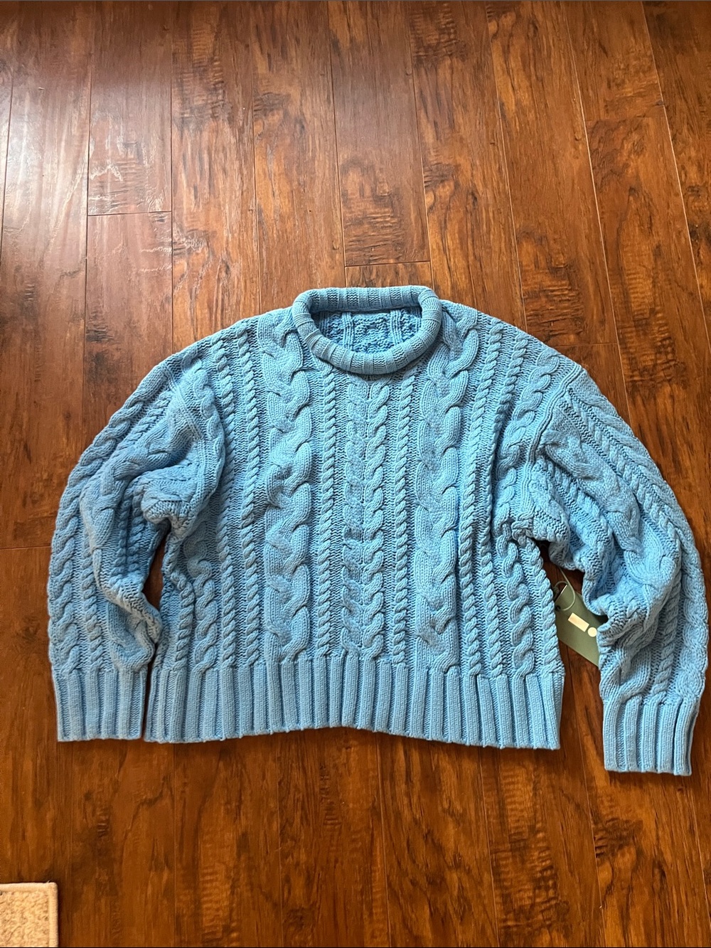 Daily Drills Sky Blue Cable Knit Turtleneck Sweater
